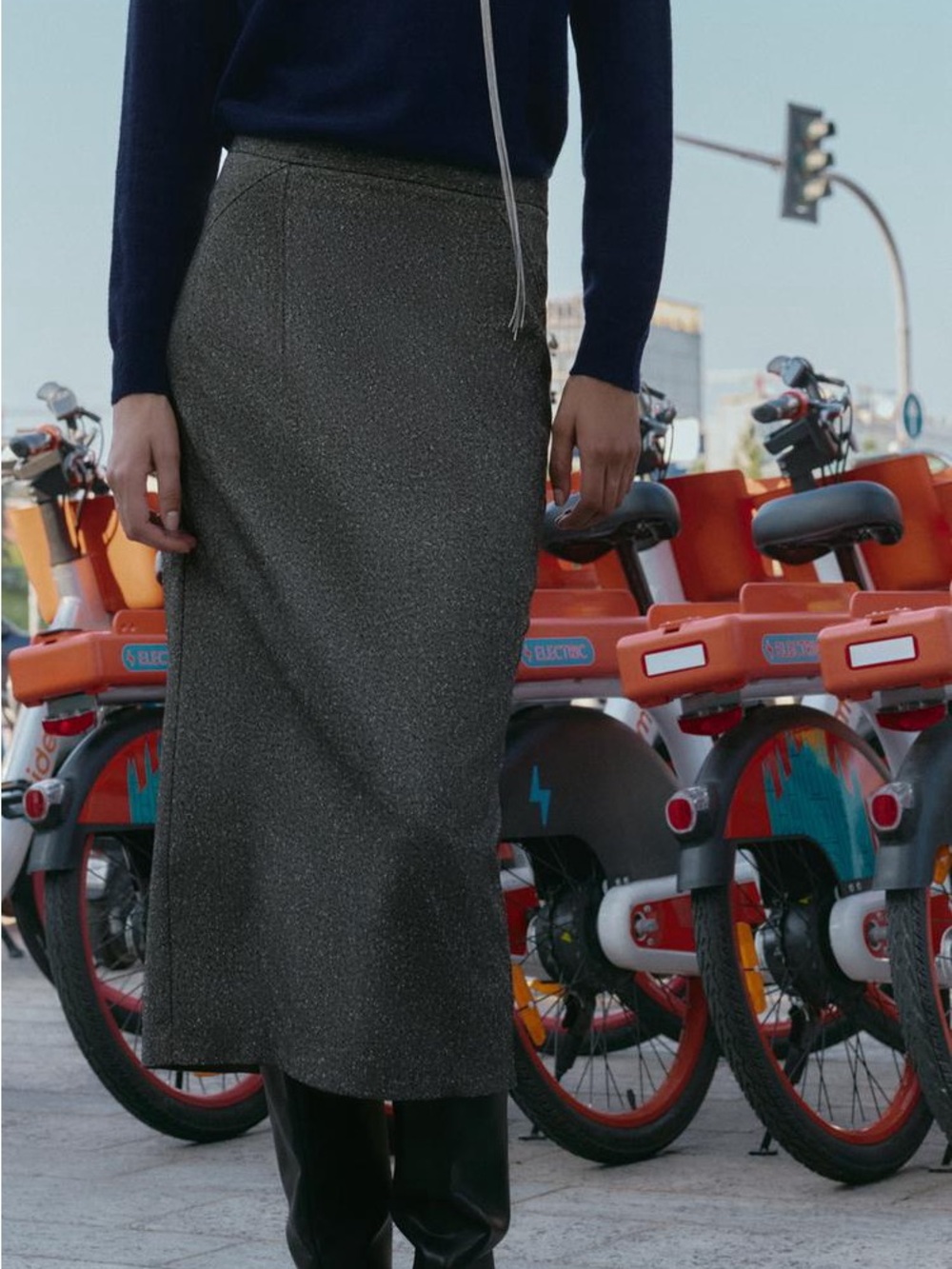 Zara heathered pencil midi skirt zara 4387/244/803 gray marl